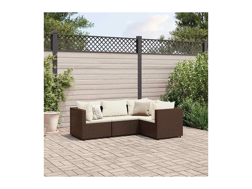 Set muebles de jardín 4 piezas y cojines ratán sintético marrón