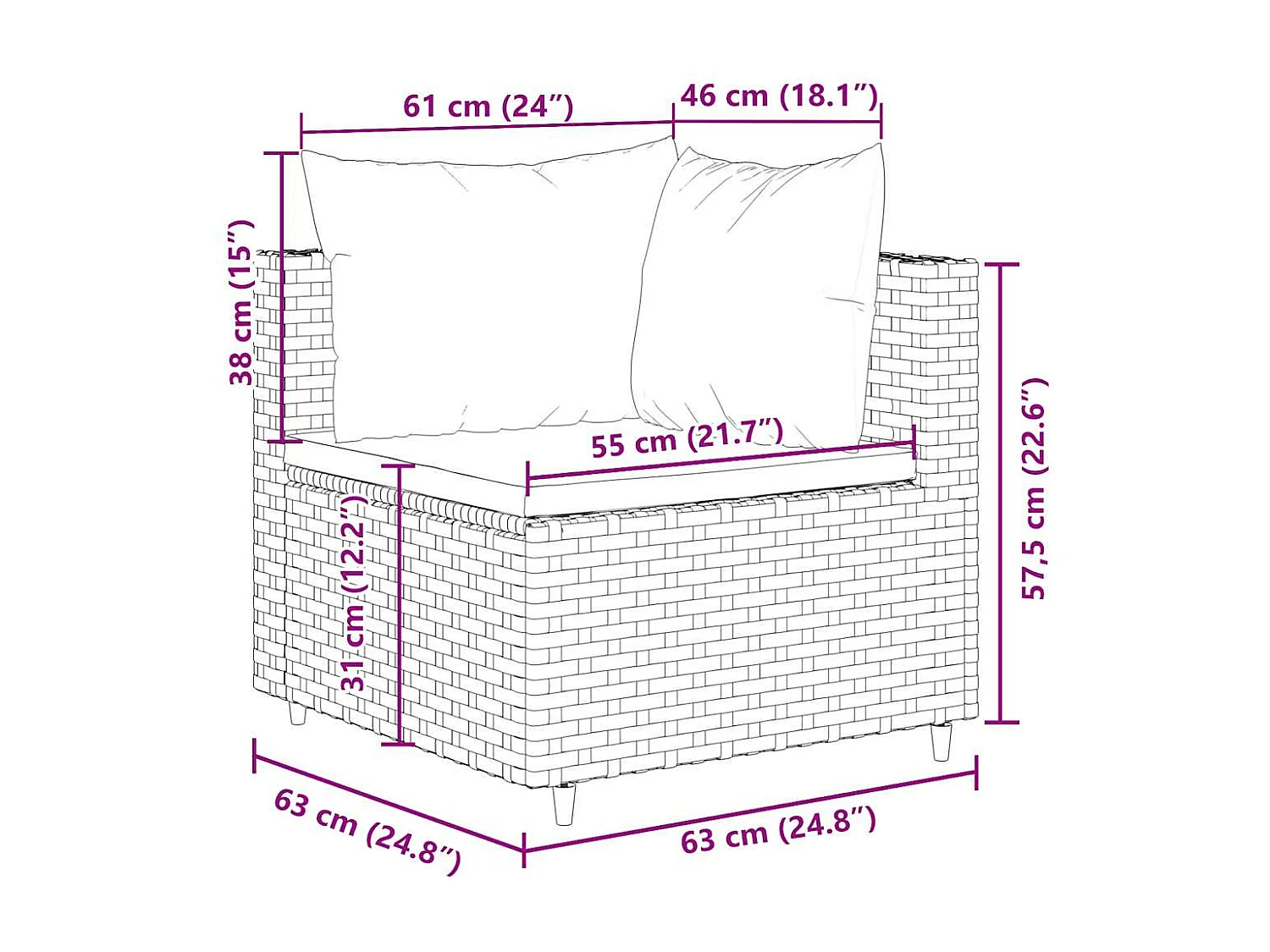 Set muebles de jardín 4 piezas y cojines ratán sintético marrón