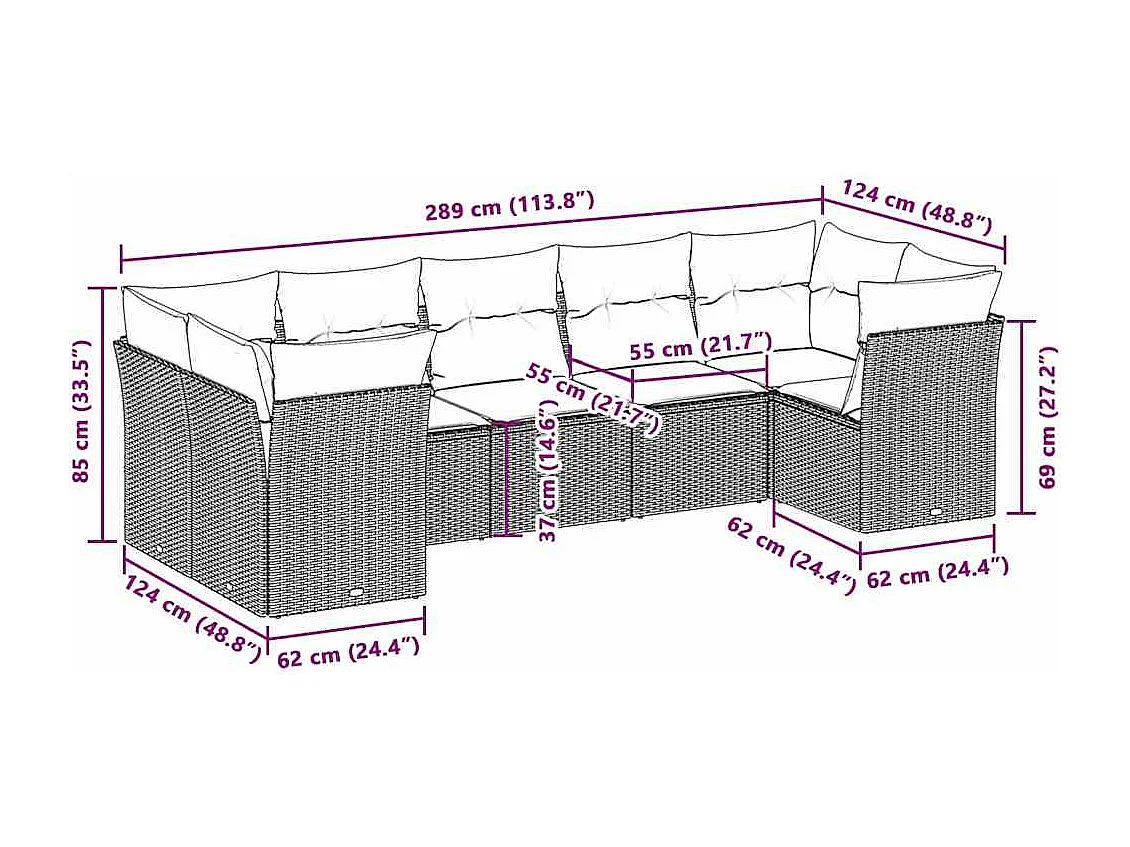 Salon de jardin avec coussins 7 pièces gris clair résine tressée