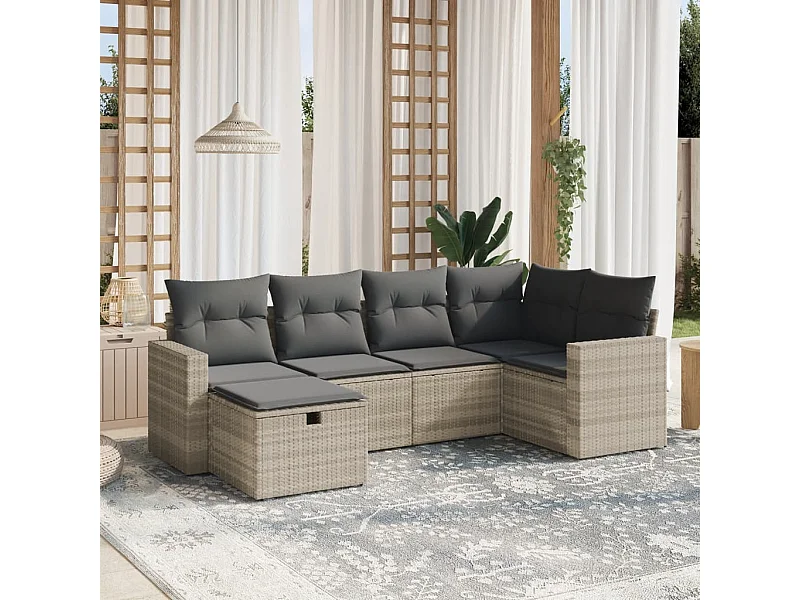 Salon de jardin 6 pièces avec coussins gris clair résine tressée