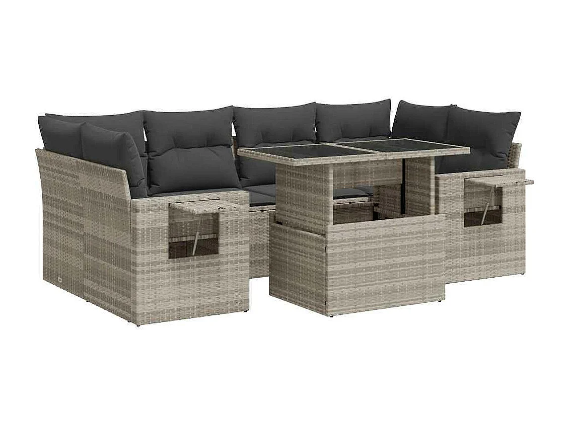 Salon de jardin avec coussins 7 pièces gris clair résine tressée