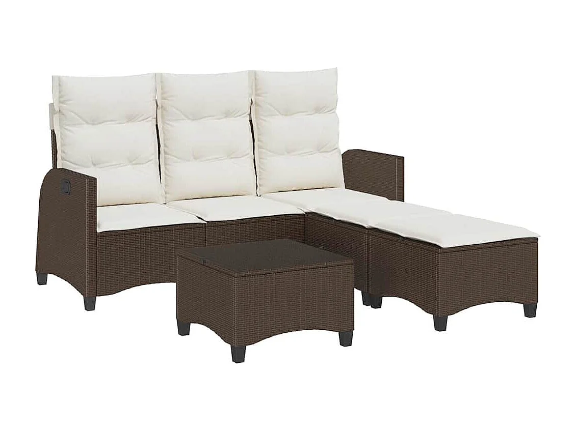 Set de sofás de jardín en forma de L con cojines 3 piezas marrón