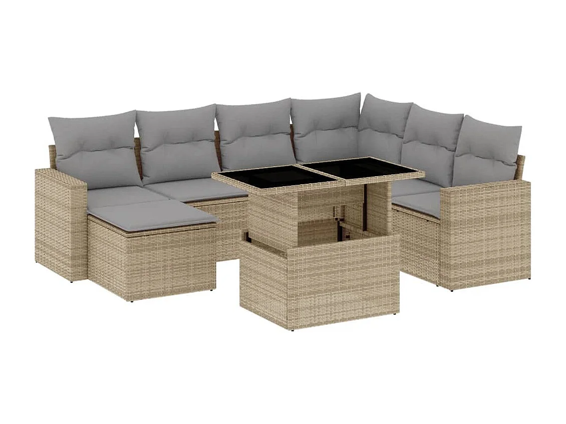 Salon de jardin avec coussins 8 pièces beige résine tressée