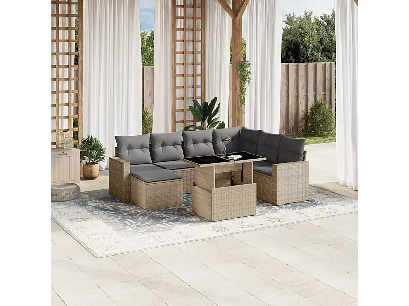 Salon de jardin avec coussins 8 pièces beige résine tressée