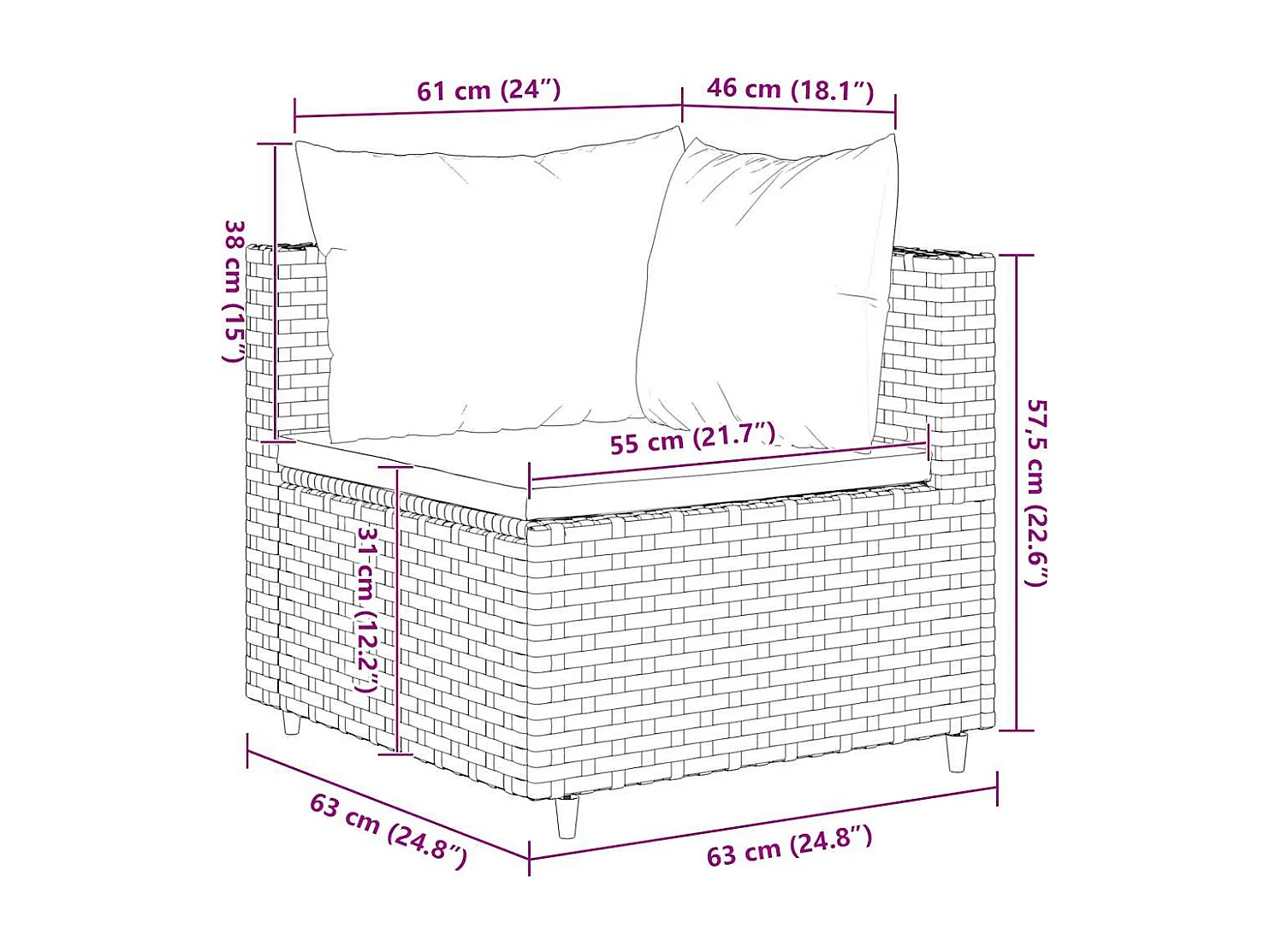 7-delige Loungeset met kussens poly rattan bruin