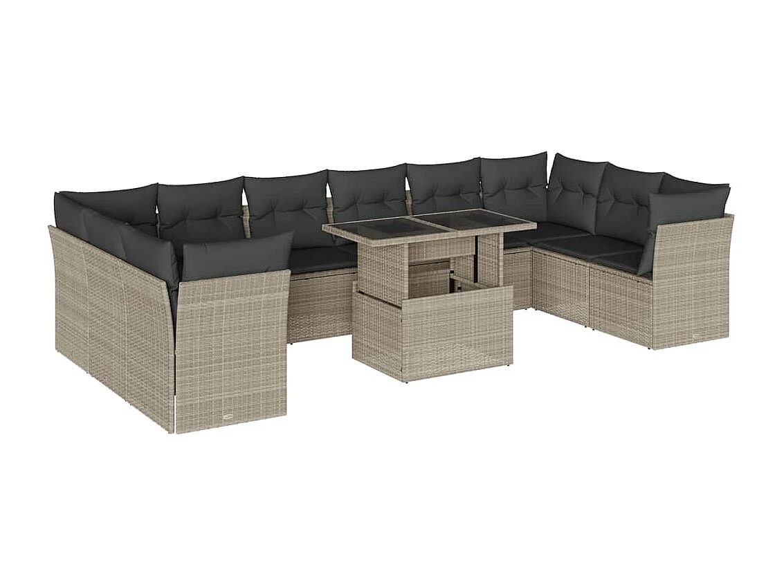 11-delige Loungeset met kussens poly rattan lichtgrijs
