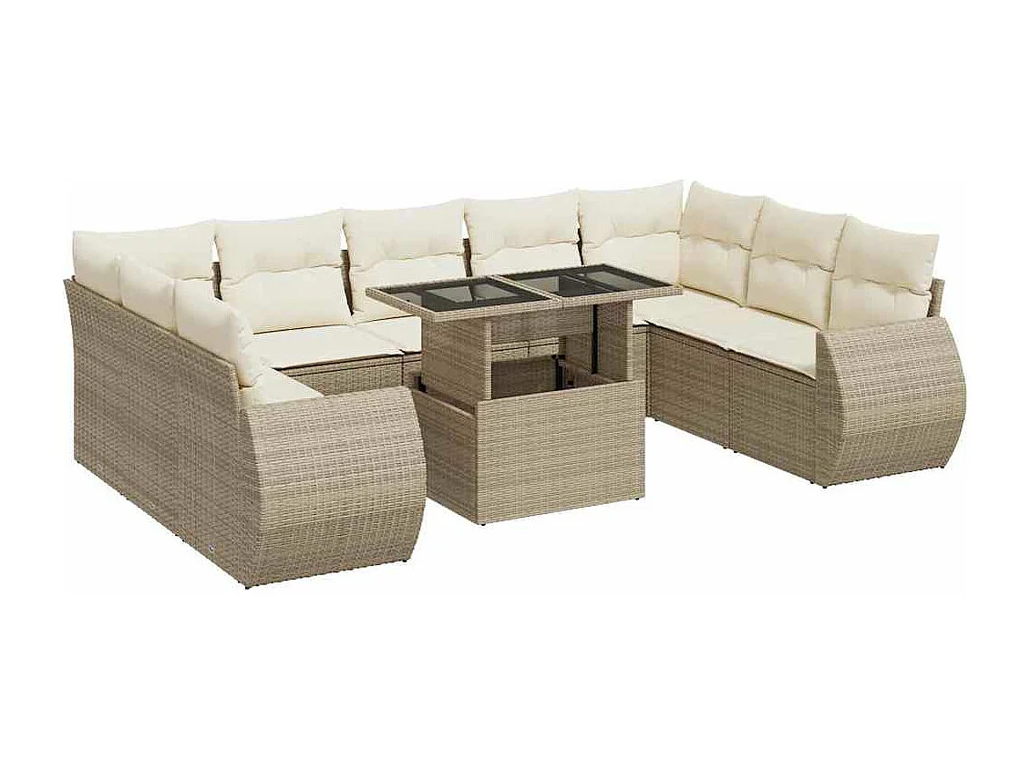 Salon de jardin avec coussins 10 pièces beige résine tressée