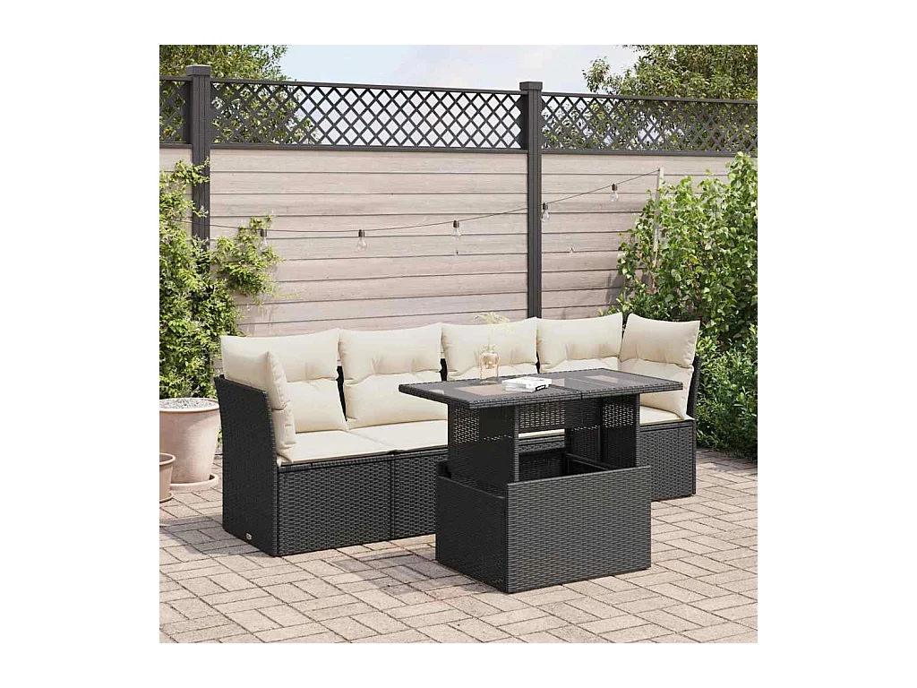 Salon de jardin 5 pièces avec coussins noir résine tressée