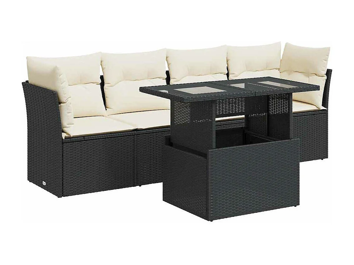 Set de muebles de jardín 5 piezas y cojines ratán sintético negro