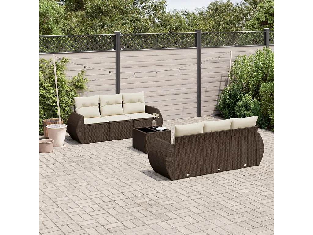 7-delige Loungeset met kussens poly rattan bruin