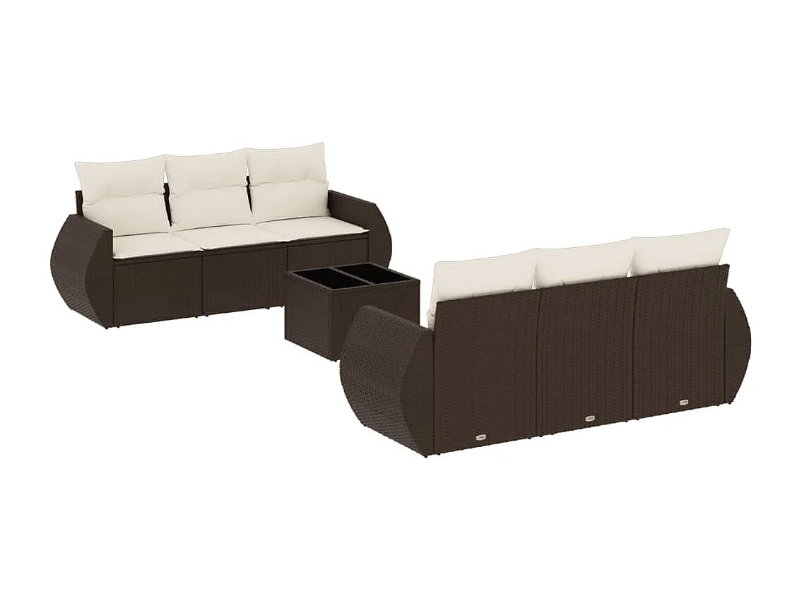 7-delige Loungeset met kussens poly rattan bruin