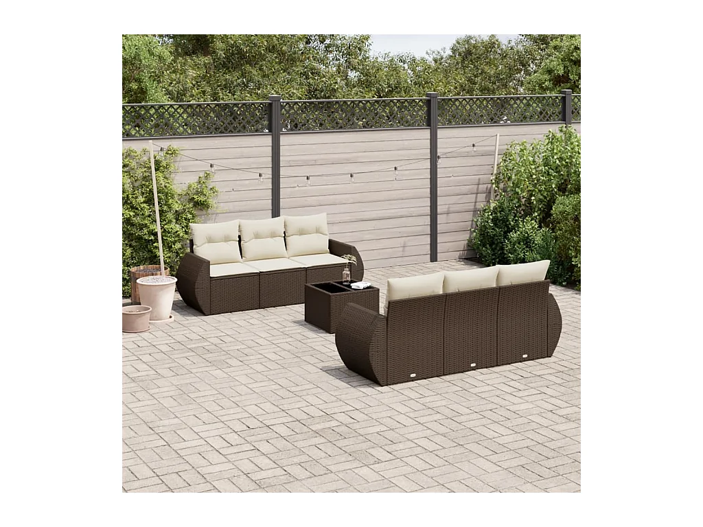 Salon de jardin avec coussins 7 pièces marron résine tressée
