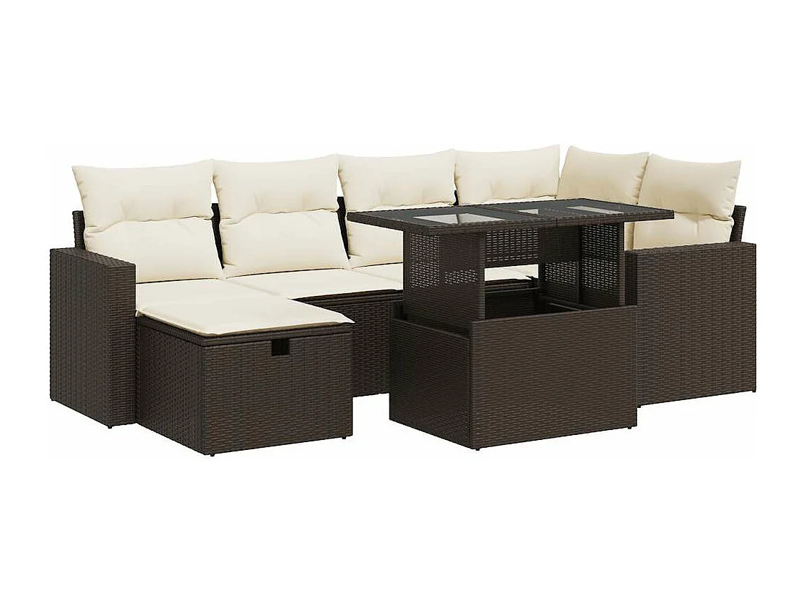 Salon de jardin avec coussins 7 pièces marron résine tressée