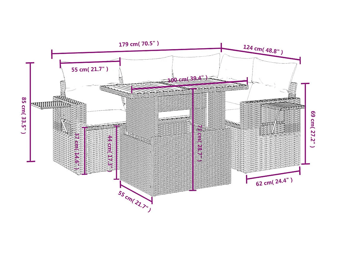 Juego de sofás jardín con cojines 5 piezas ratán sintético beige