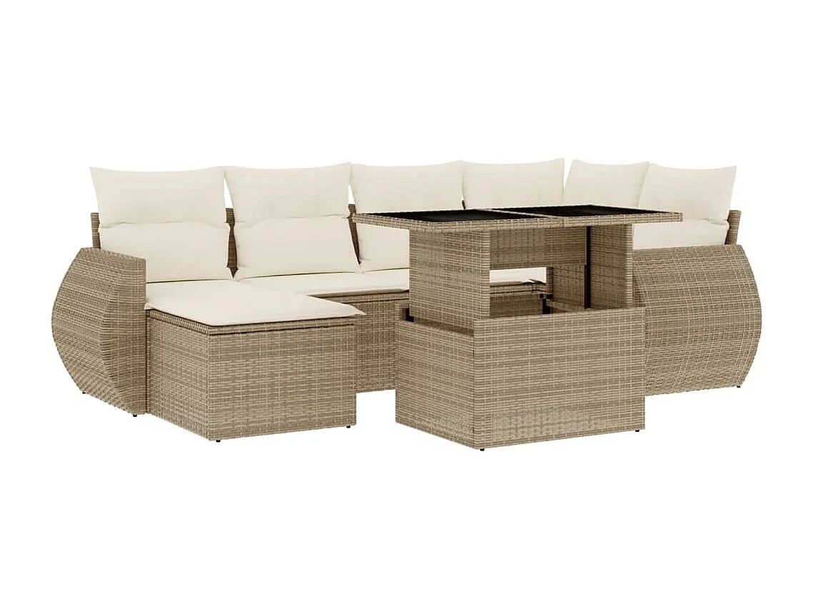 Set sofás de jardín 7 piezas y cojines ratán sintético beige