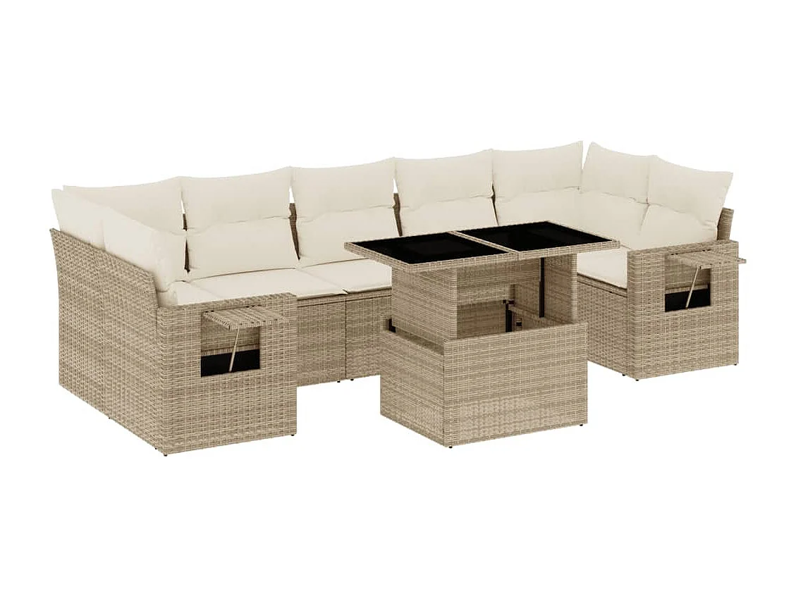 Salon de jardin avec coussins 8 pièces beige résine tressée