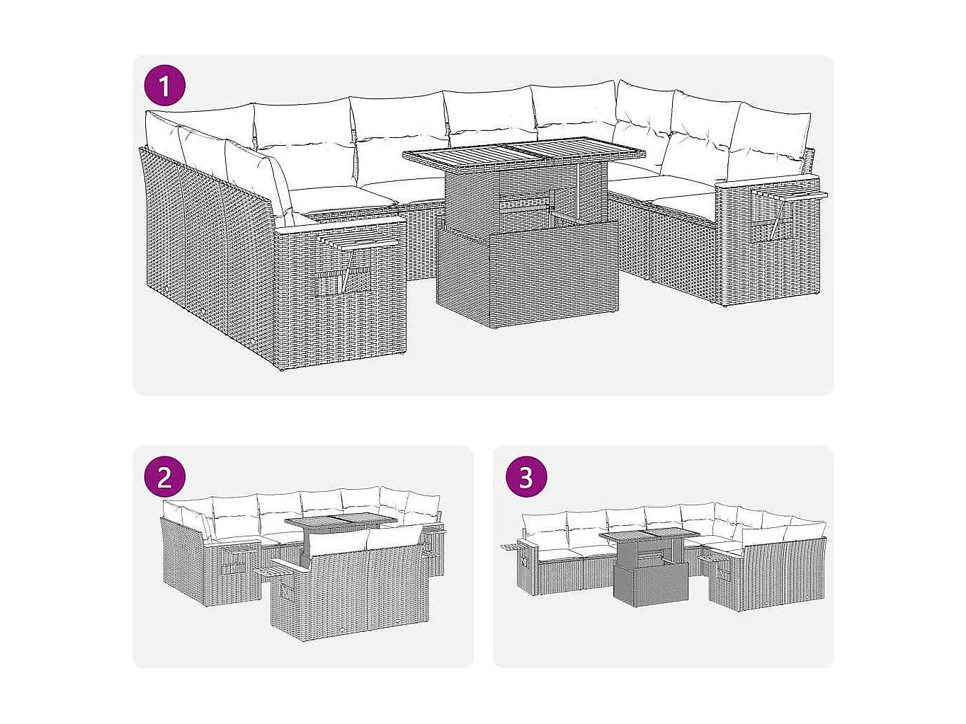 Salon de jardin avec coussins 10 pièces beige résine tressée acacia