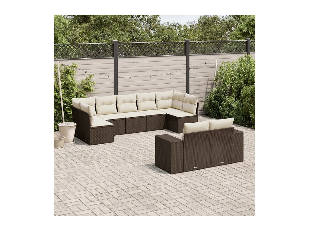 9 peças conjunto sofás para jardim com almofadões vime PE castanho