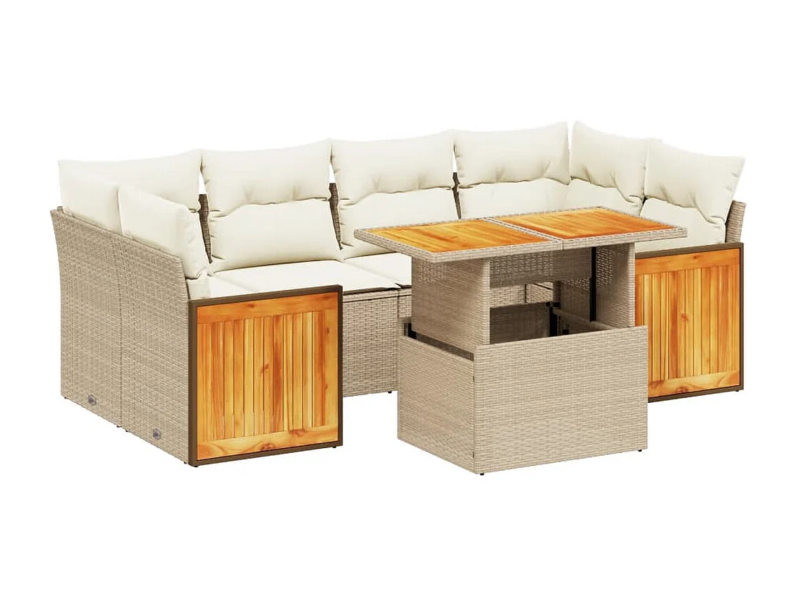 Salon de jardin avec coussins 7 pièces beige résine tressée