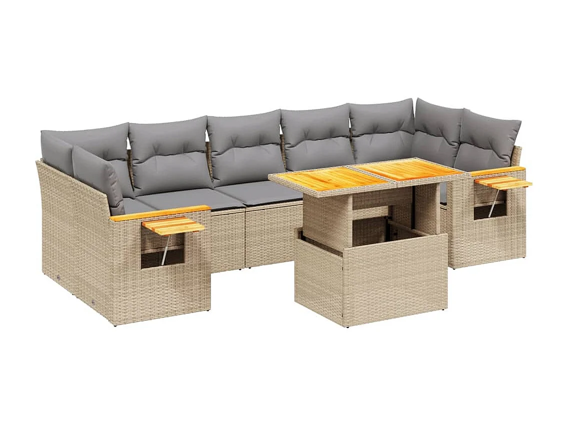 8-delige Loungeset met kussens poly rattan beige