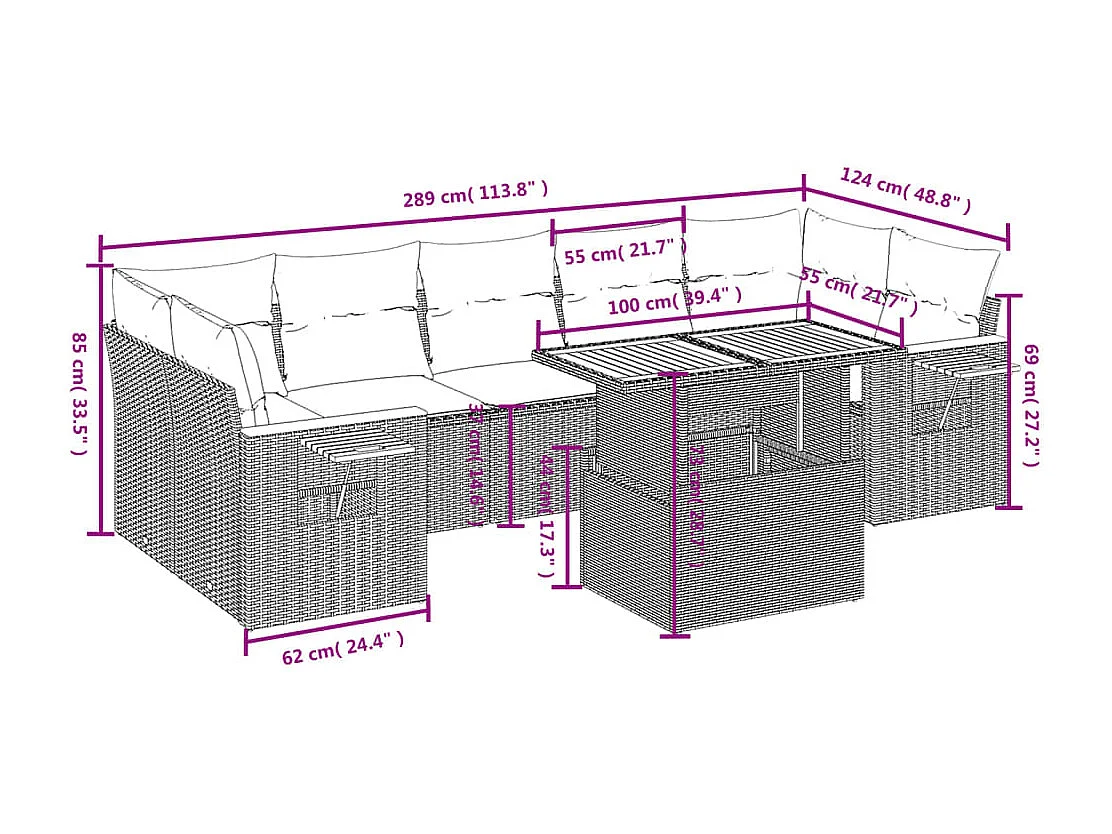 8-delige Loungeset met kussens poly rattan beige