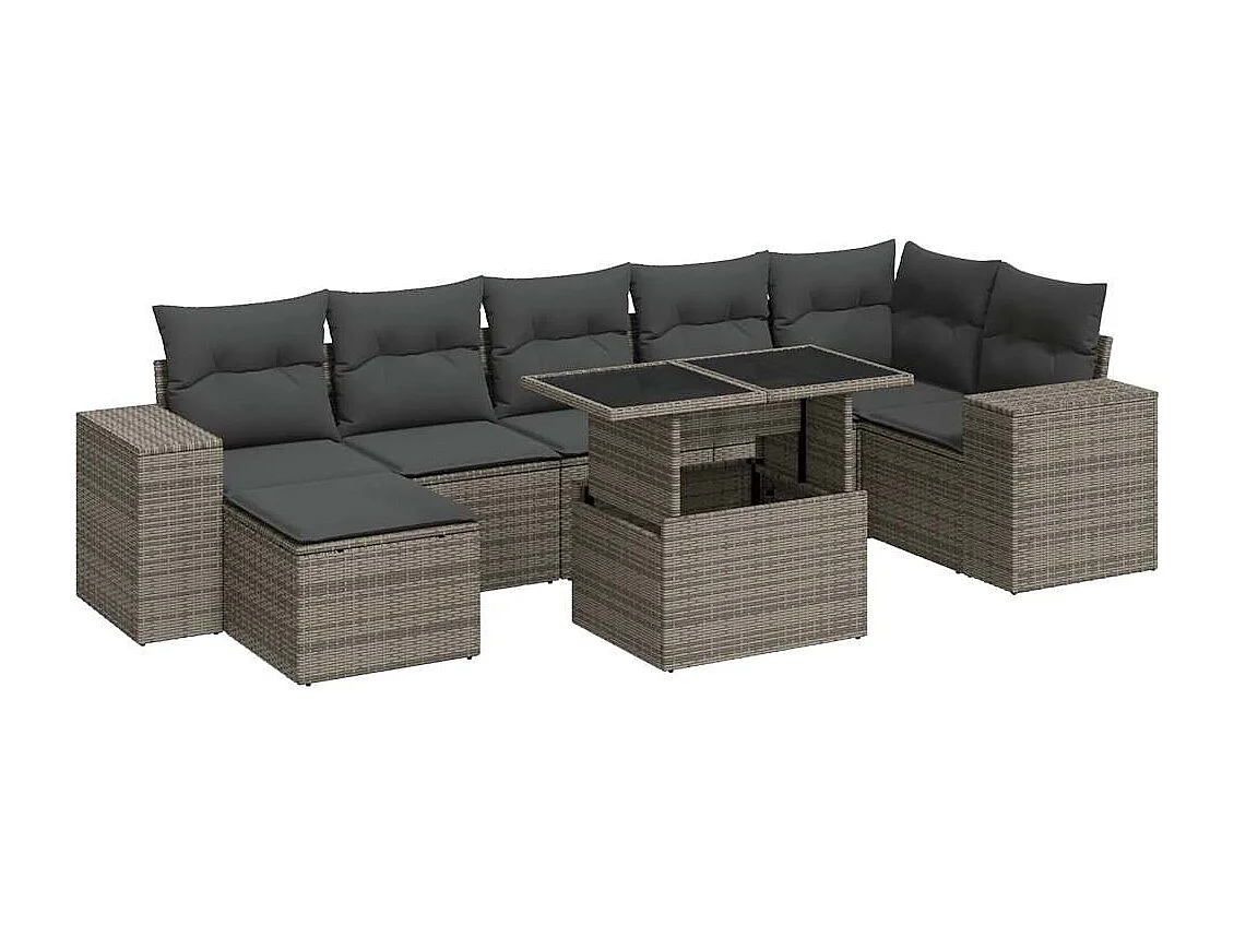 Set de sofás de jardín y cojines 8 piezas ratán sintético gris