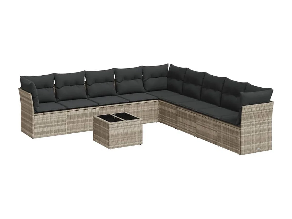 Set sofás jardín 10 piezas con cojines ratán sintético gris claro