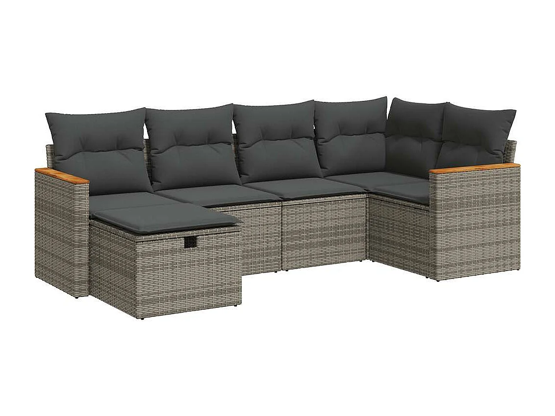 Salon de jardin 6 pièces avec coussins gris résine tressée