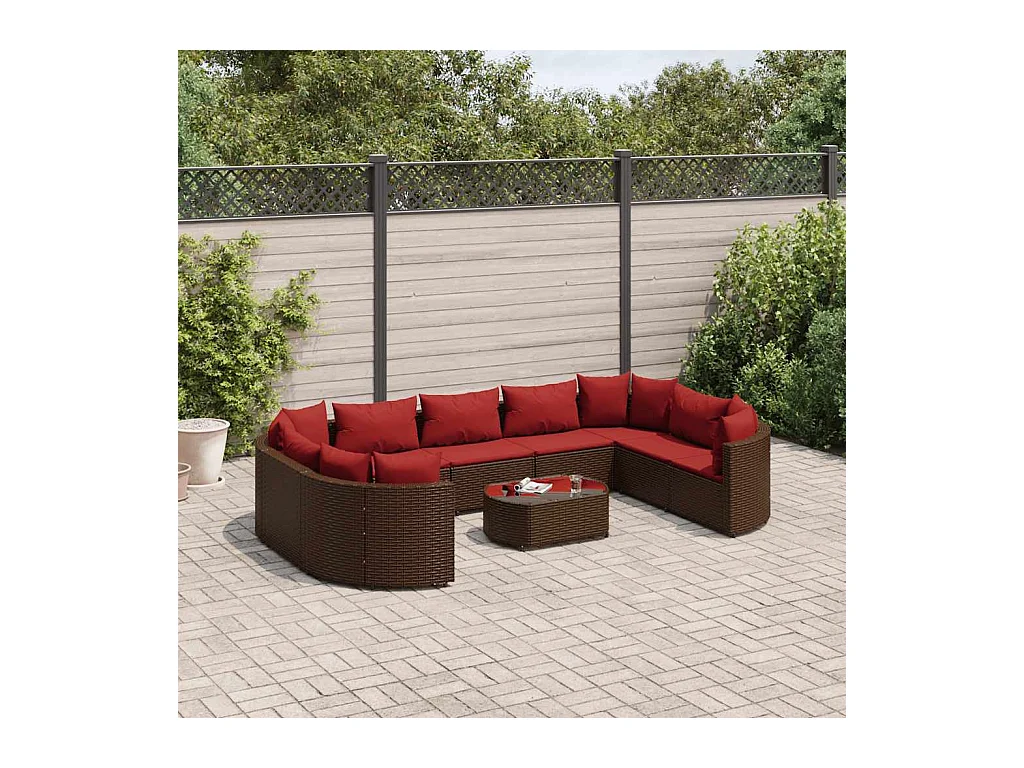 10-delige Loungeset met kussens poly rattan bruin