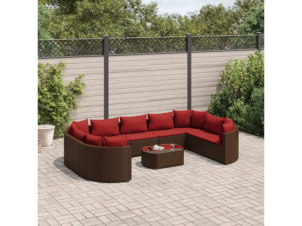 Set de sofás de jardín 10 piezas y cojines ratán sintético marrón