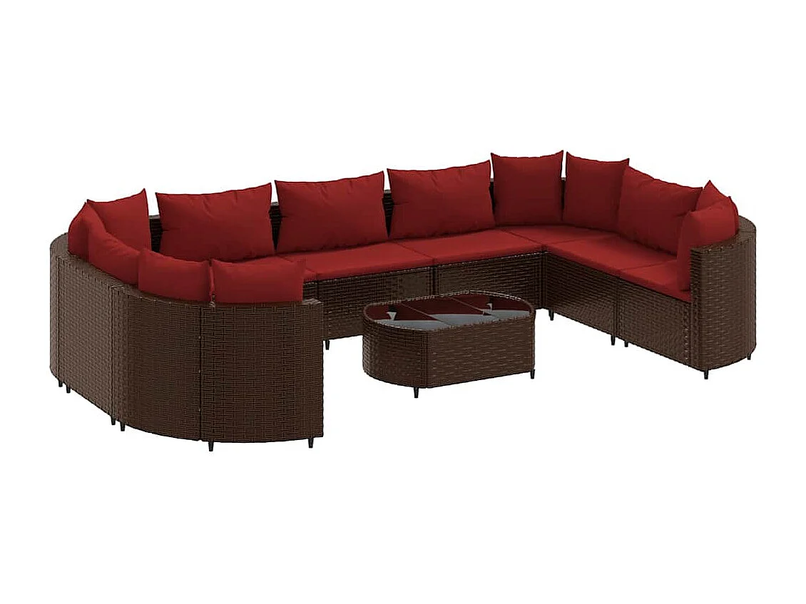 Set de sofás de jardín 10 piezas y cojines ratán sintético marrón