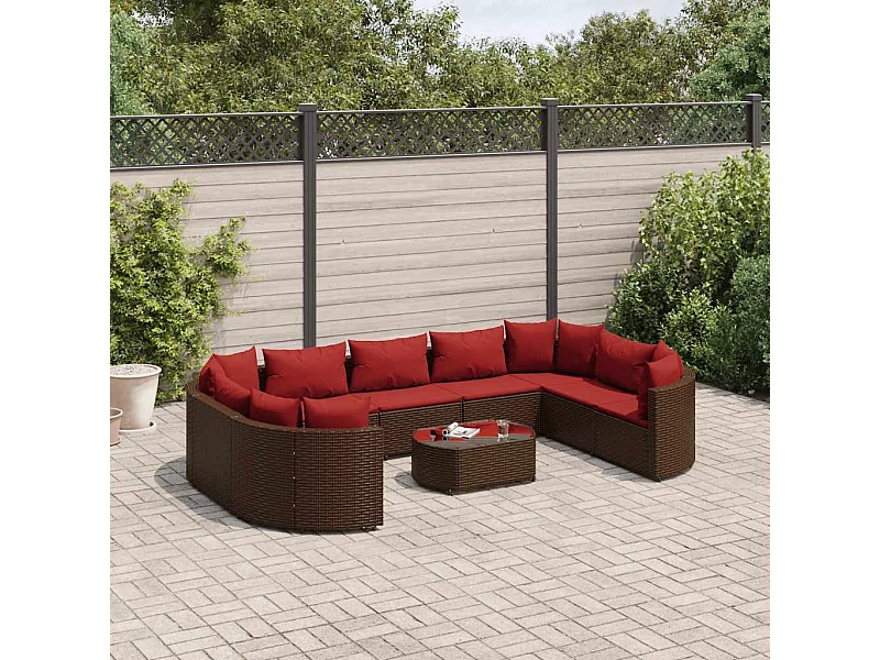 Set de sofás de jardín 10 piezas y cojines ratán sintético marrón