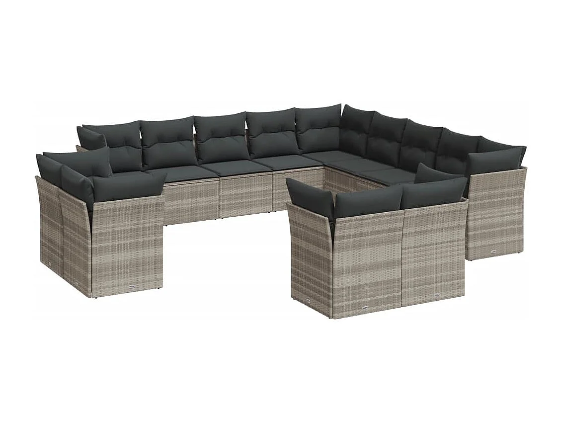 Set sofás de jardín con cojines 13 piezas ratán sintético gris