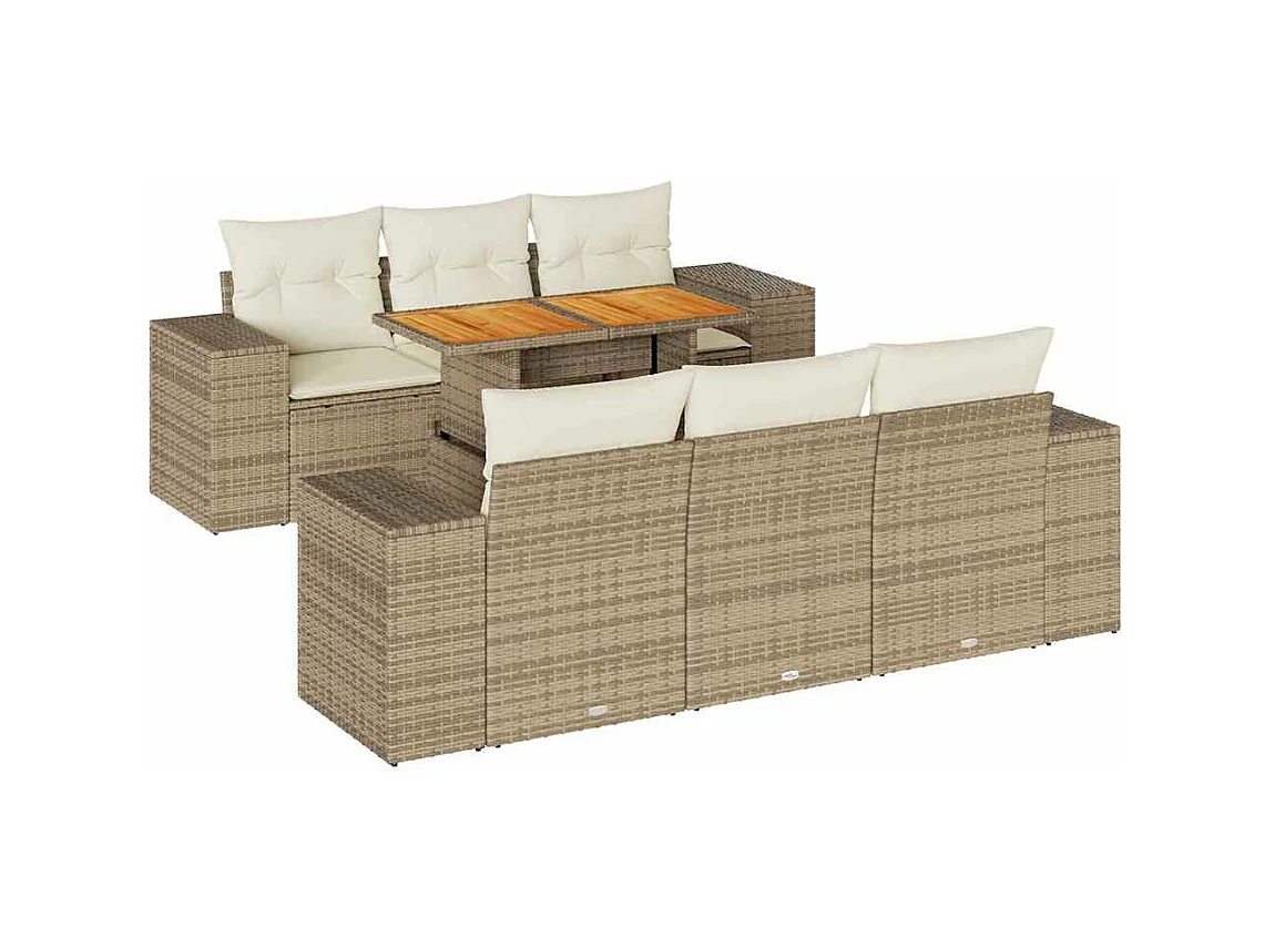 Salon de jardin avec coussins 7 pièces beige résine tressée
