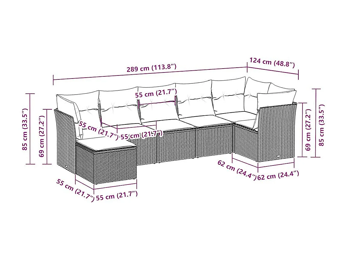 Salon de jardin avec coussins 7 pièces gris clair résine tressée