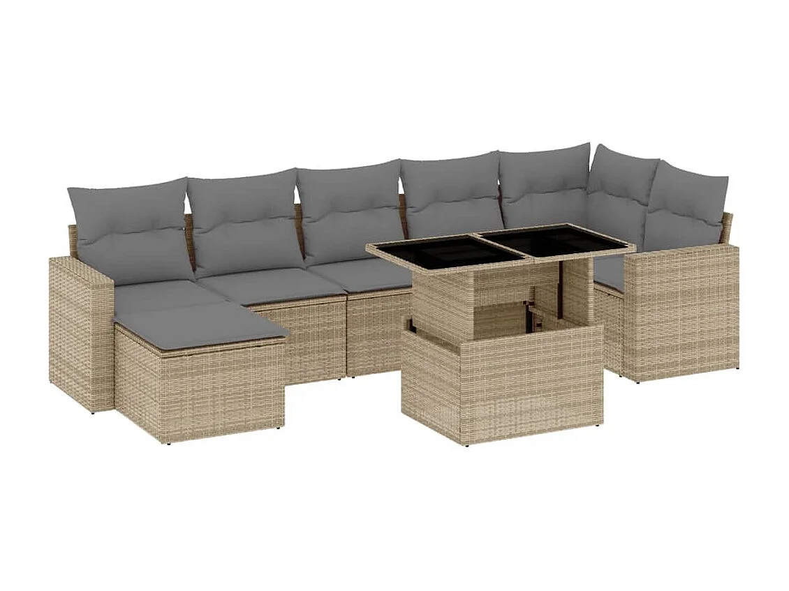 Salon de jardin avec coussins 8 pièces beige résine tressée