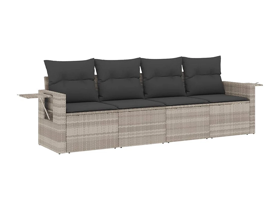 4-delige Loungeset met kussens poly rattan lichtgrijs
