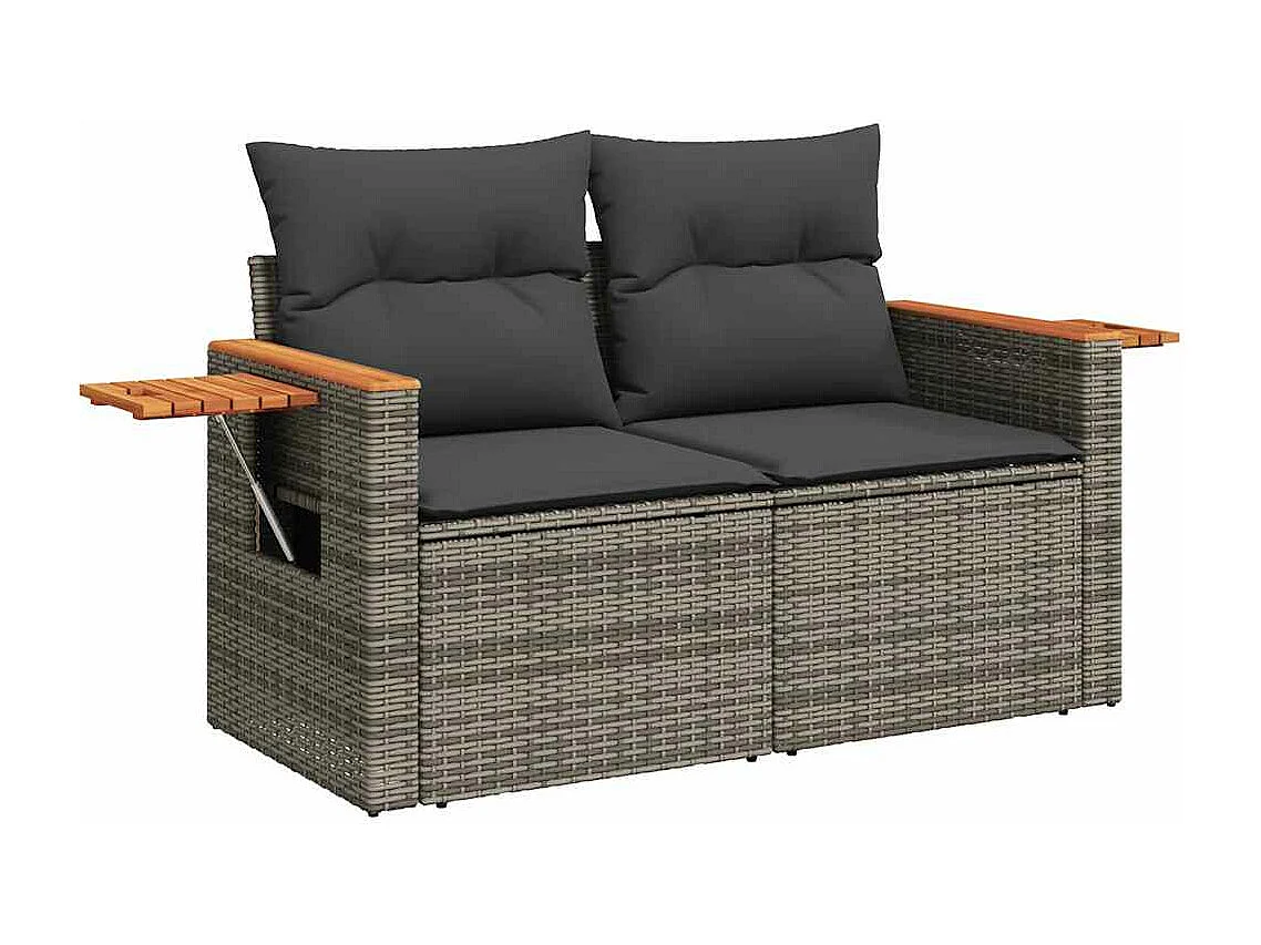 7-delige Loungeset met kussens poly rattan acacia grijs