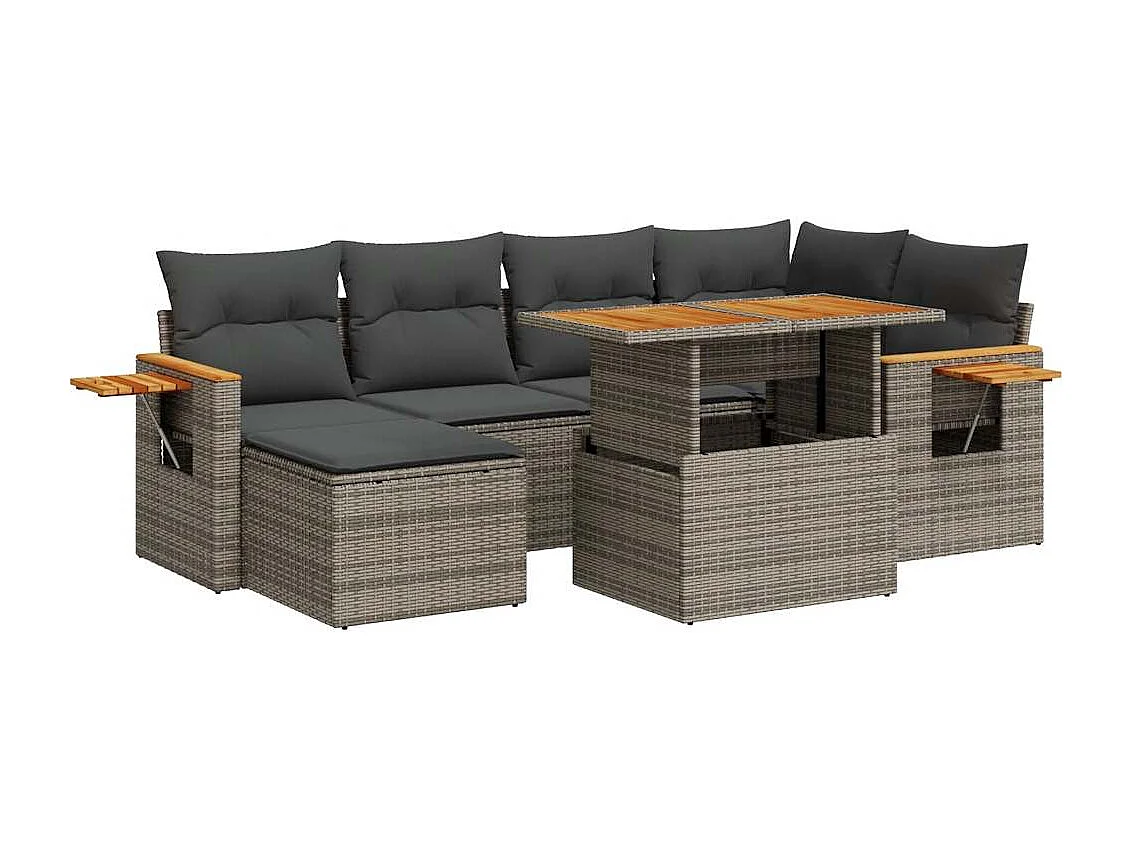 Salon de jardin avec coussins 7 pièces gris résine tressée acacia