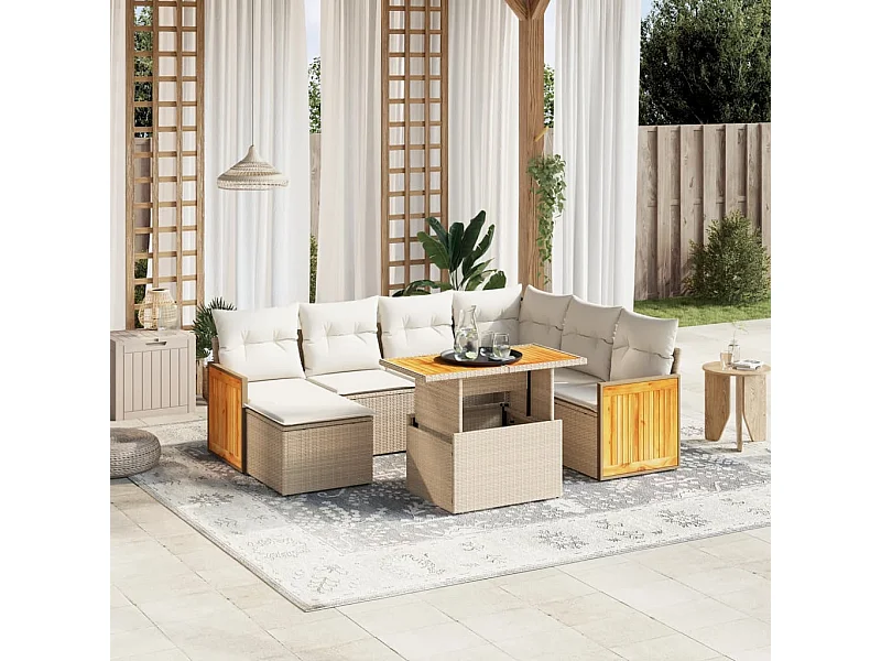 Salon de jardin avec coussins 8 pièces beige résine tressée