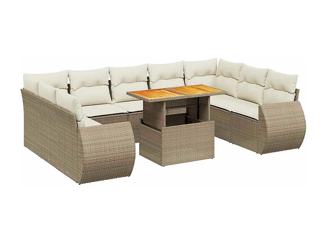 Salon de jardin avec coussins 10 pièces beige résine tressée