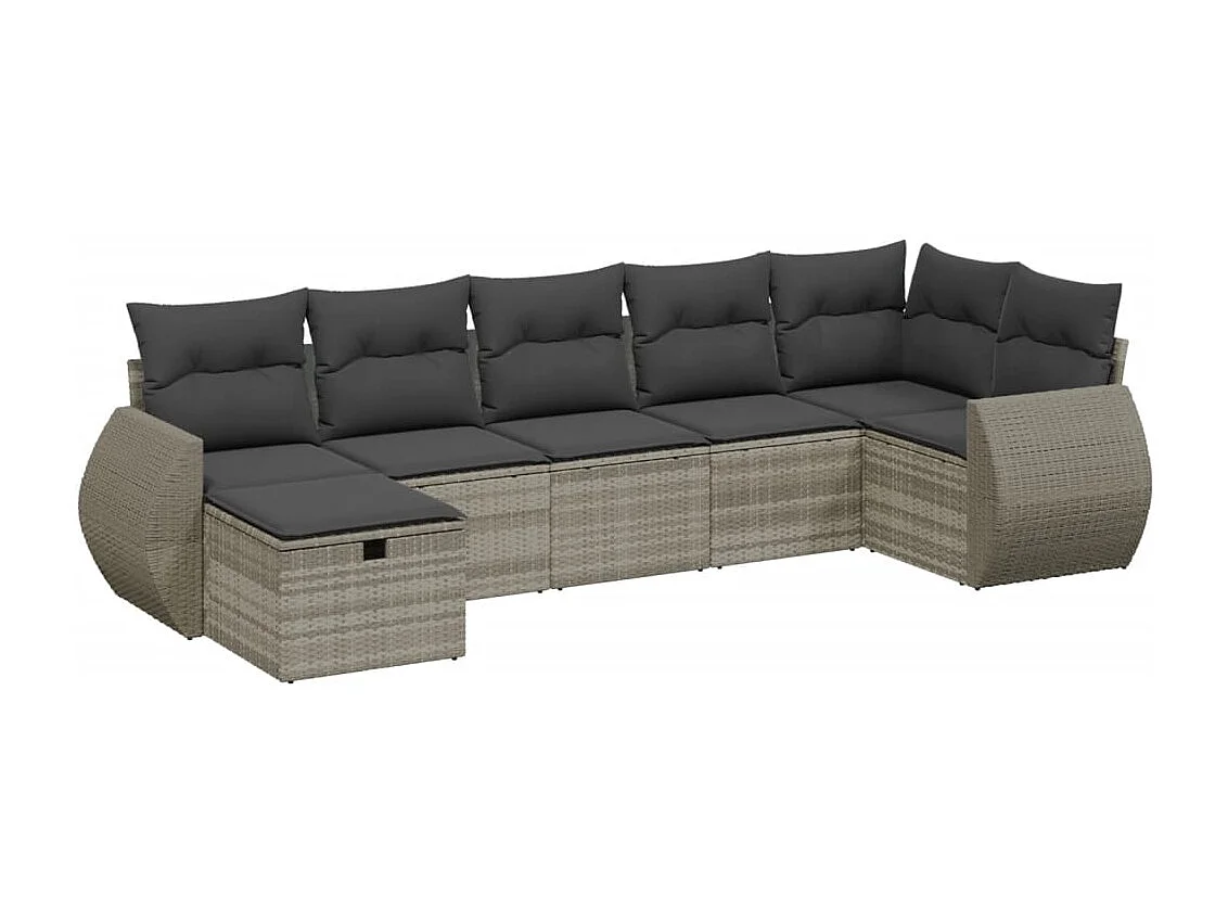 Salon de jardin avec coussins 7 pièces gris clair résine tressée