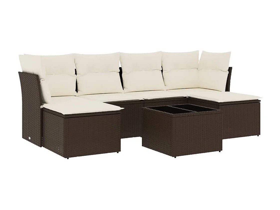 7-delige Loungeset met kussens poly rattan bruin