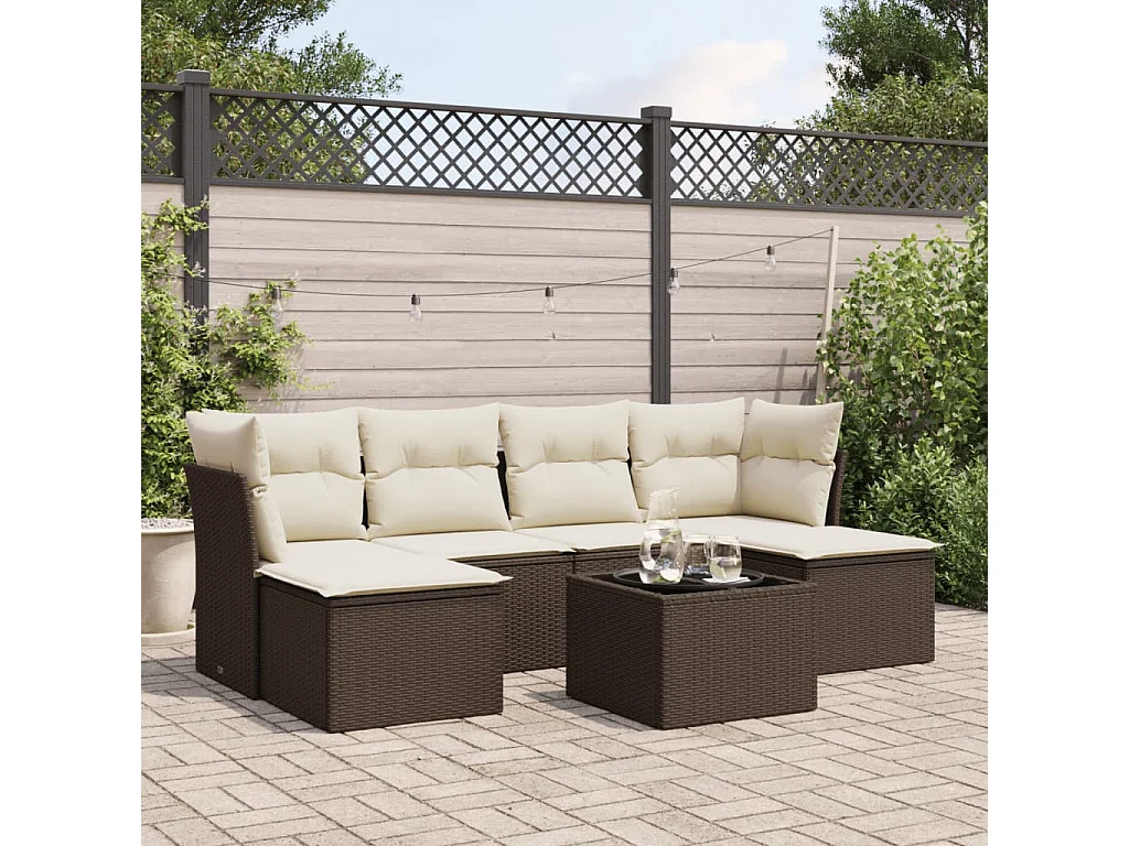 7-delige Loungeset met kussens poly rattan bruin
