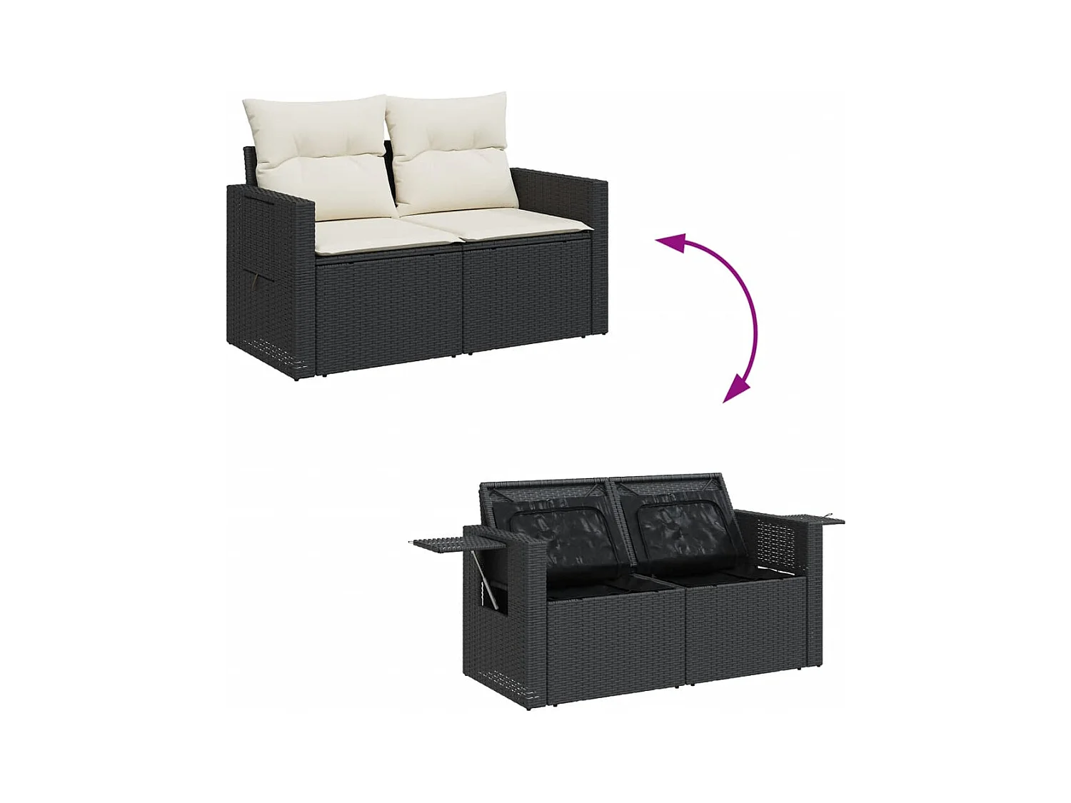 Salon de jardin 10 pièces avec coussins noir résine tressée