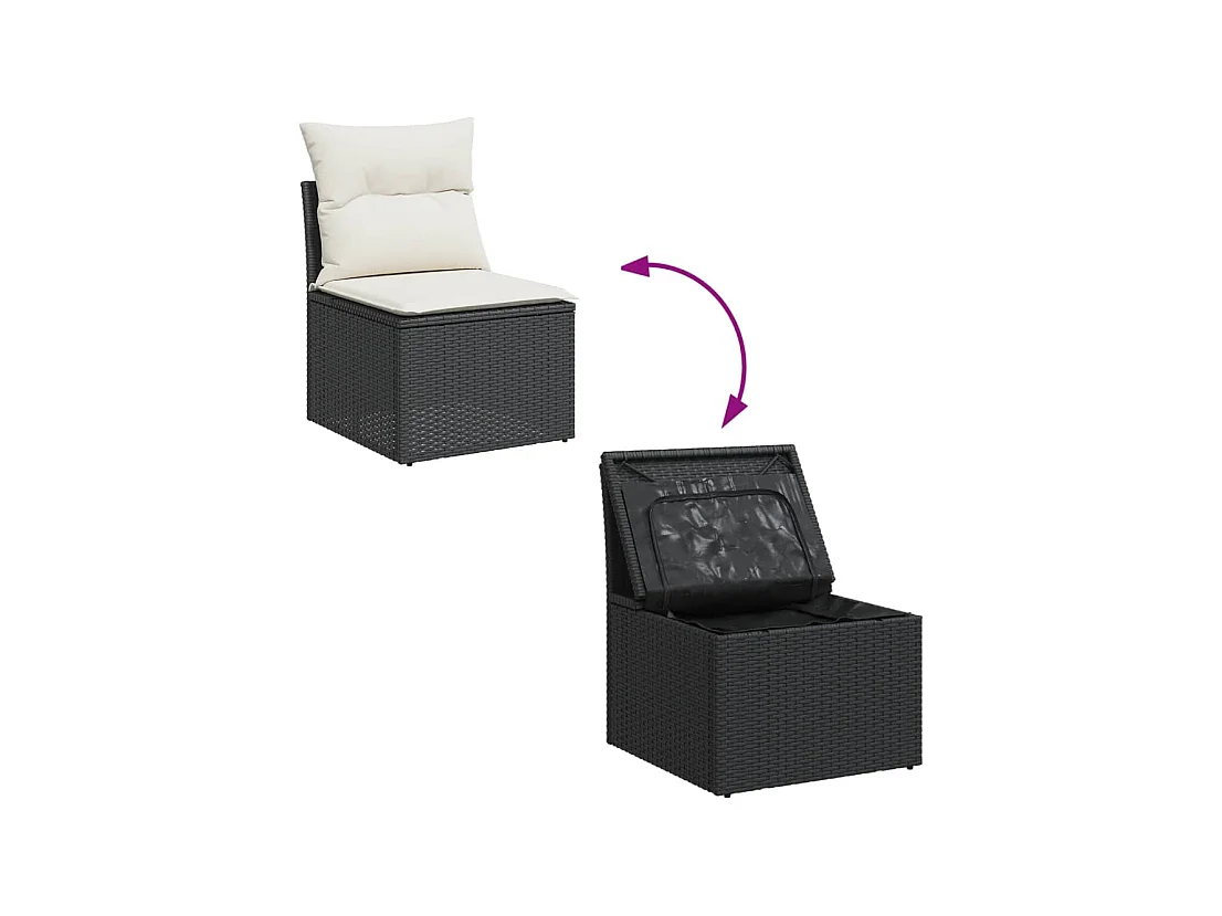 Salon de jardin 10 pièces avec coussins noir résine tressée