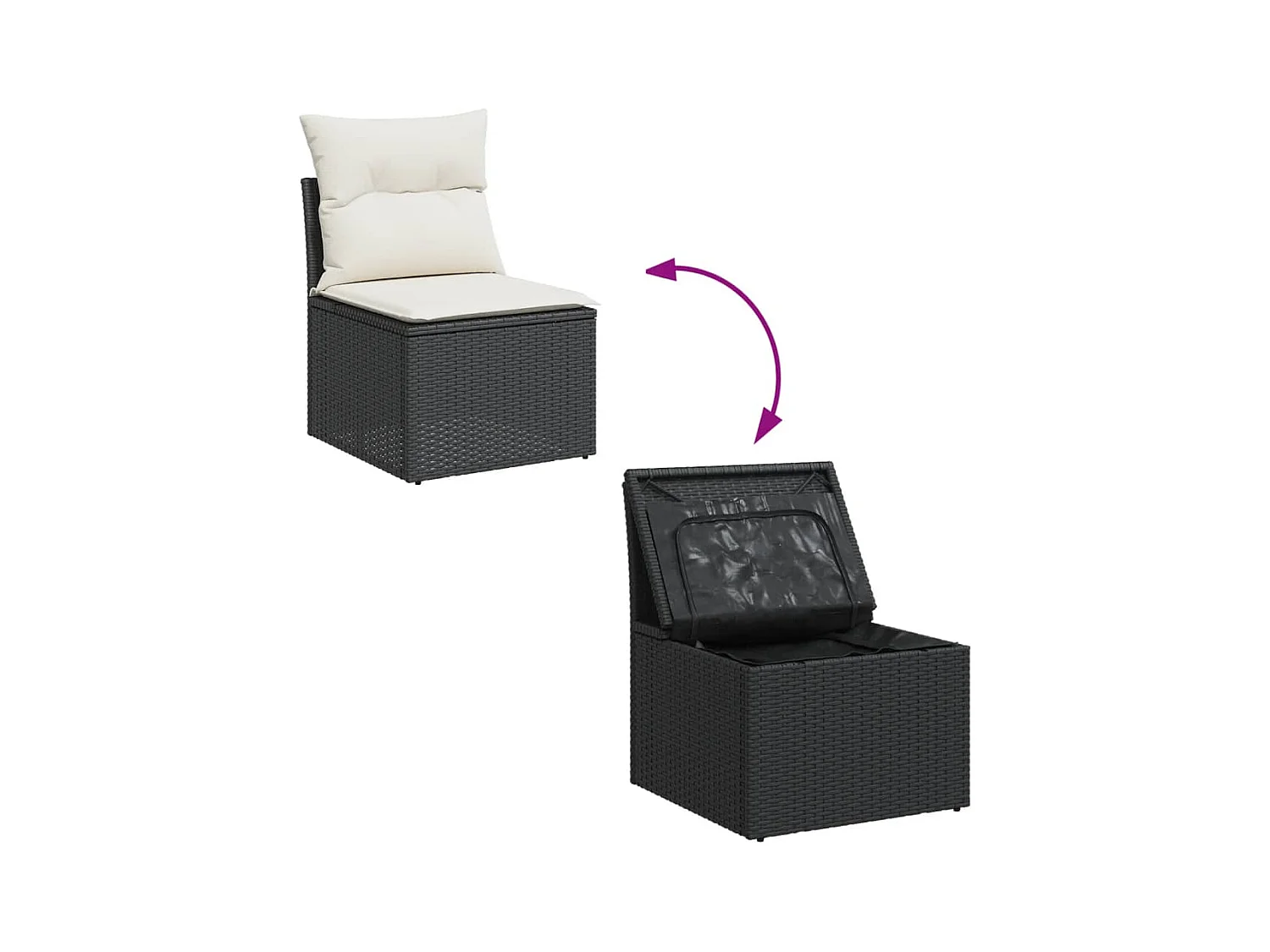 Salon de jardin 10 pièces avec coussins noir résine tressée