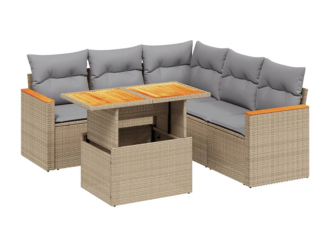 Salon de jardin avec coussins 6 pièces beige résine tressée