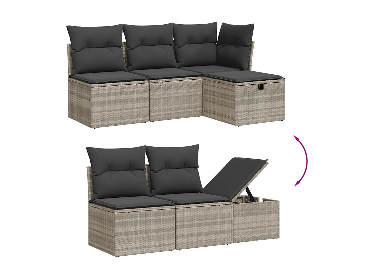 7-delige Loungeset met kussens poly rattan lichtgrijs