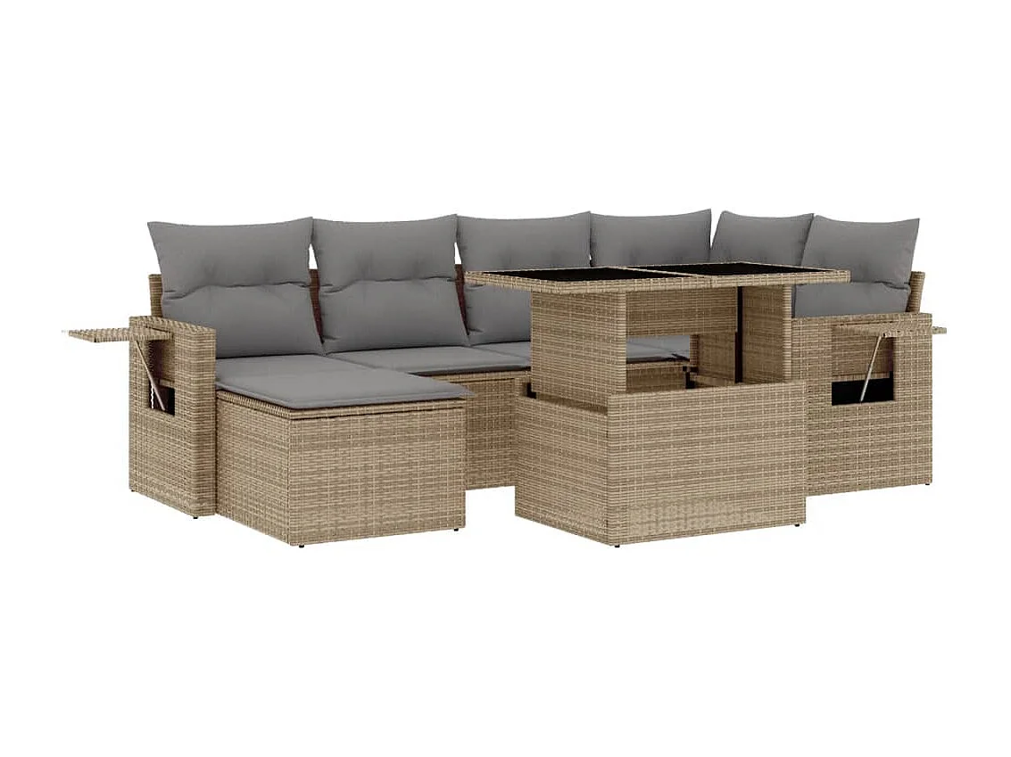 Salon de jardin avec coussins 7 pièces beige résine tressée